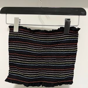 Black & rainbow striped sleeveless tube top